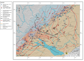Verteilungskarte der hydraulischen Potenziale im Oberjura des Molassebeckens